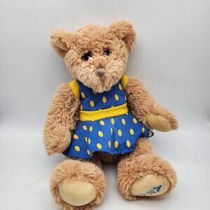 Alpha Xi Delta Betxi Bear Plush 17" Tan Fur Polka Dot Dress Stuffed Animal Toy